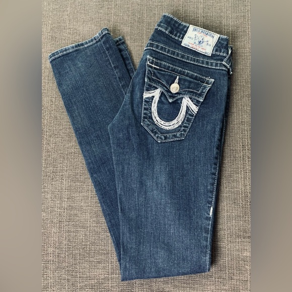 True Religion White Embroider Silver Embellishment Sequin Straight Sparkly Jeans - Picture 2 of 13